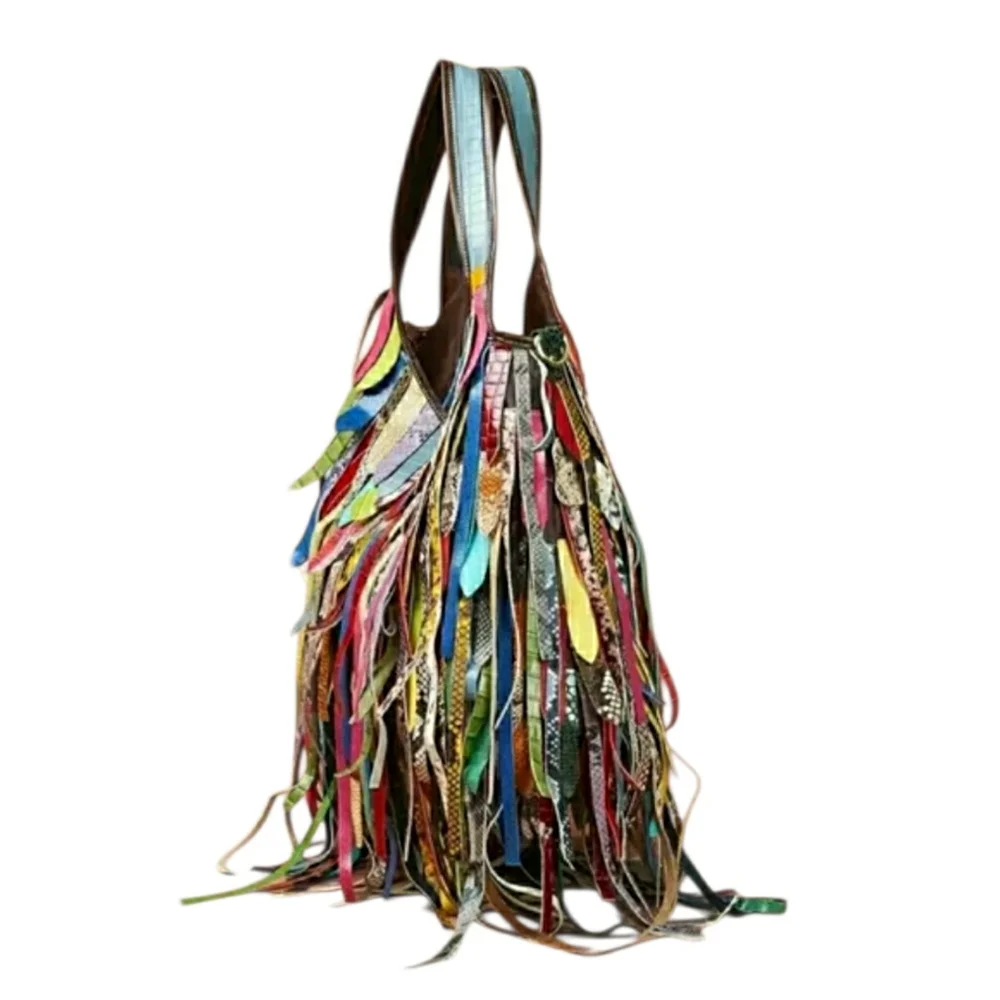 Boho Artisan Multicolor Fringe Hobo Bag • NWT • Festival Statement Piece - Picture 3 of 6
